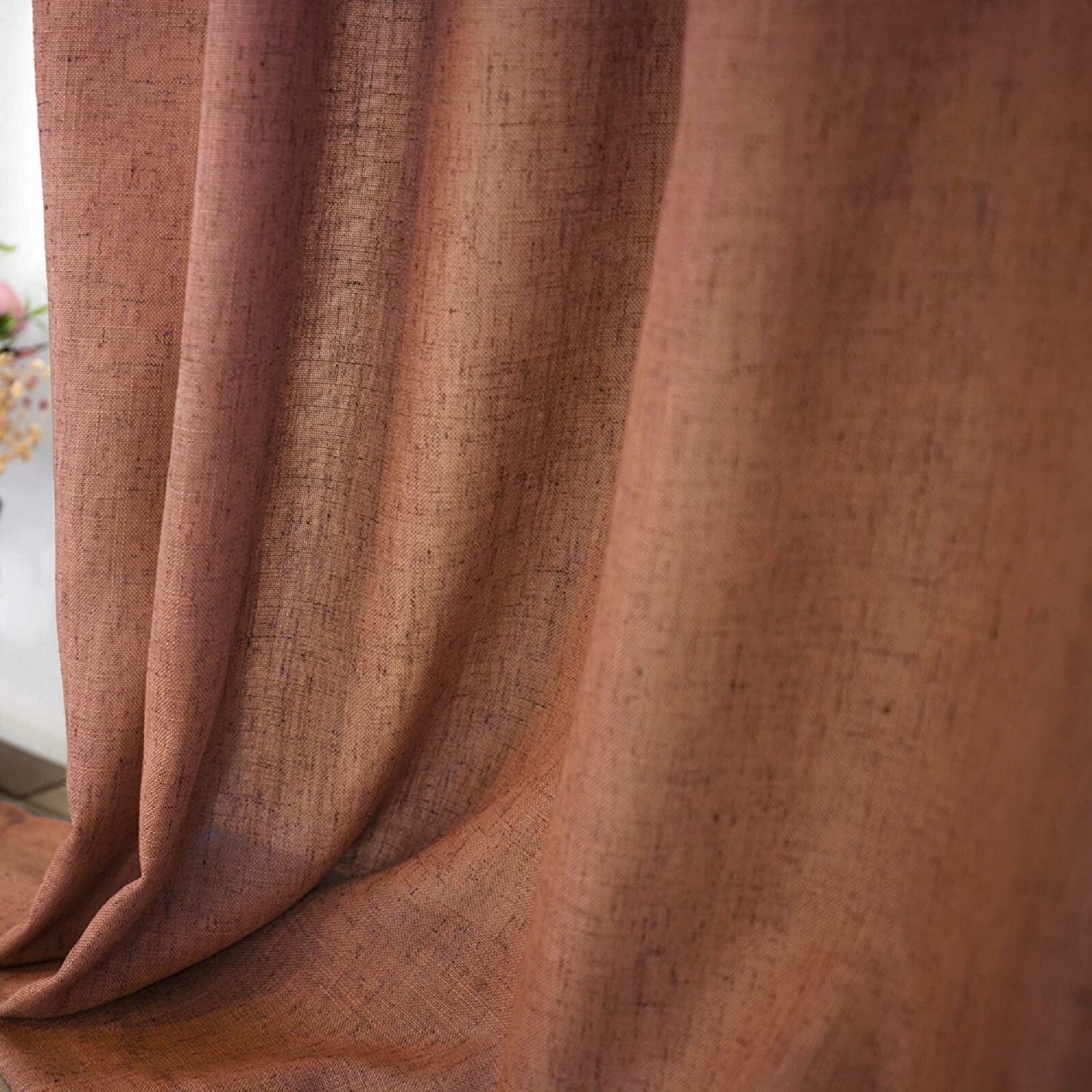 Linen curtain Terracotta Color Living Room two panels Bedroom Curtain Set