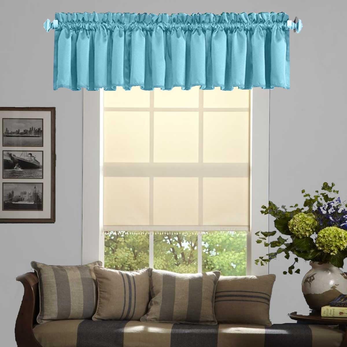 Sky Blue Blackout Valance 18 Inch for Small Windows Room Darkening Rod Pocket