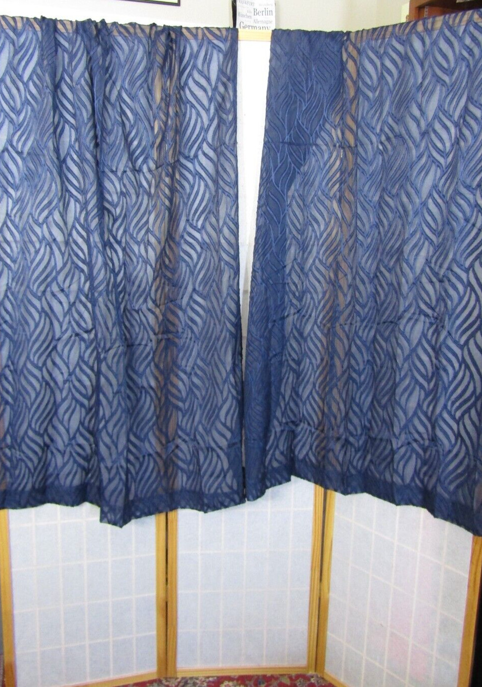 NIB Chy Home NYC Jacquard Sheer Long 2 Panel Curtains Polyester Navy