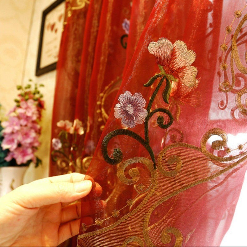Floral Embroidery Net Curtain Fabric Lace Tulle Sheer Panel Drape Divider Decor