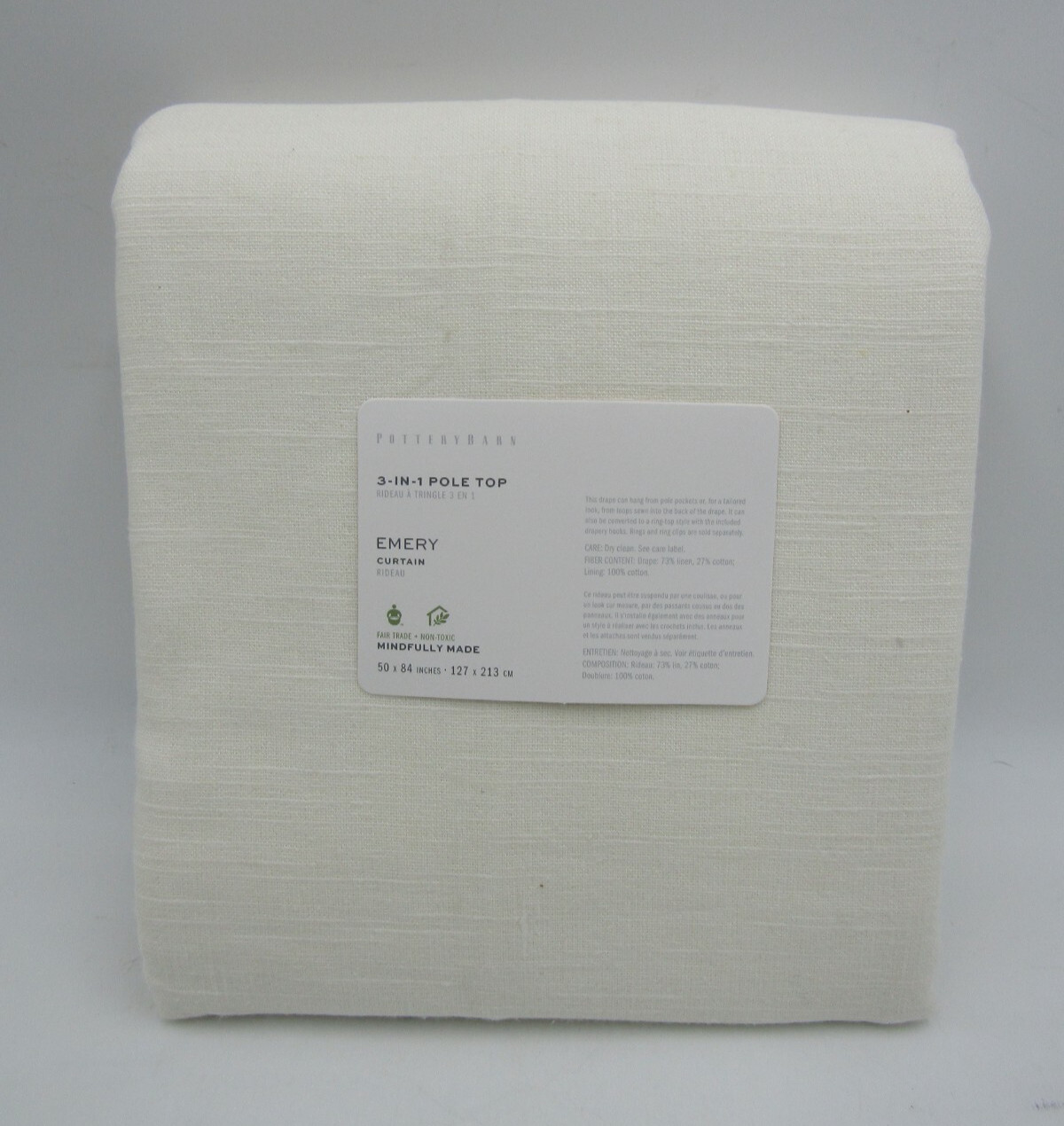 Pottery Barn Emery Linen Cotton Lined Drape Panel 50x 84″ Ivory #Q103