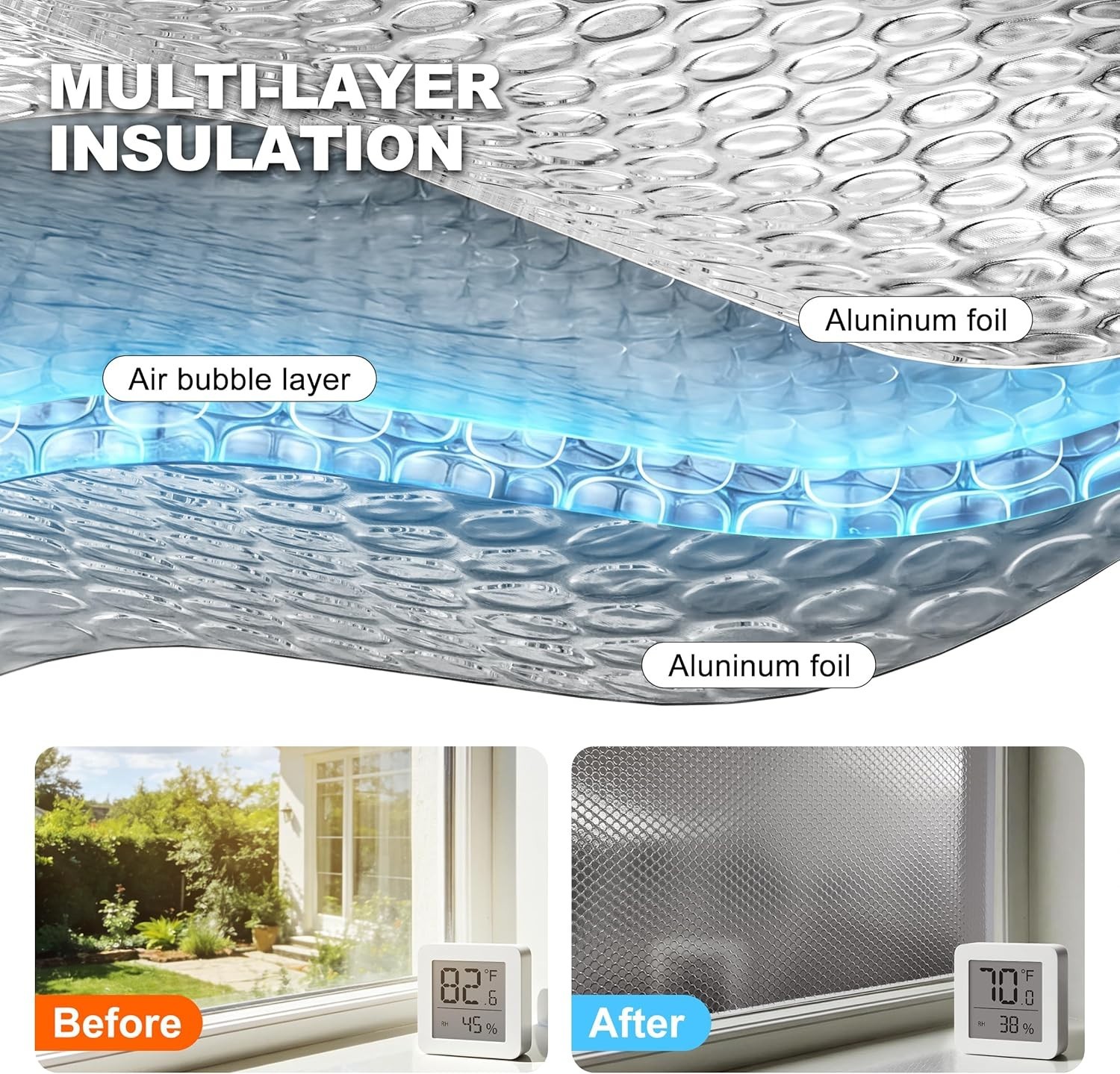 Window Insulation Roll 16″ x 10 FT, Reflective Heat Blocker Film