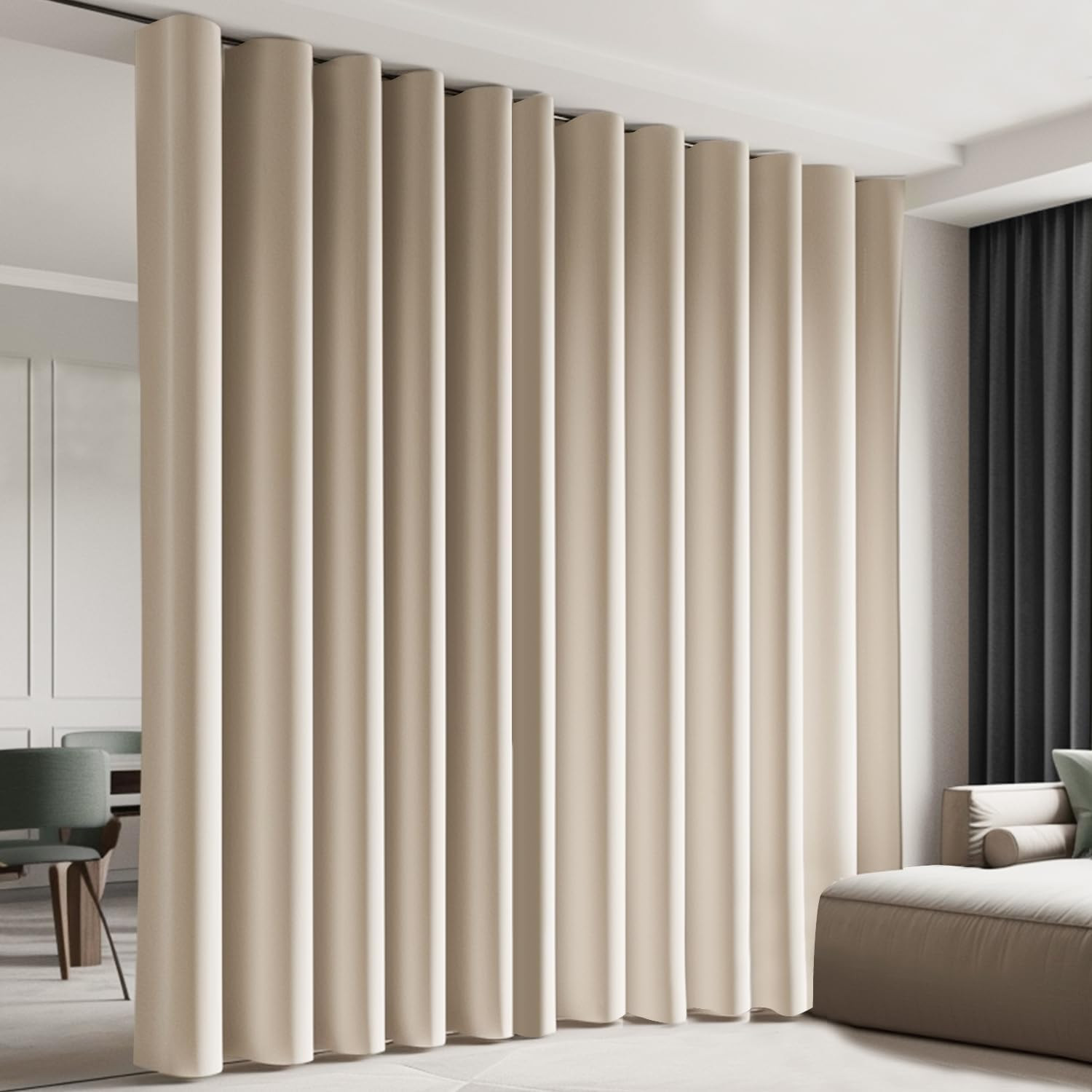 Beige Thermal Insulated Blackout Room Divider Curtain 180×96 Inch Panel