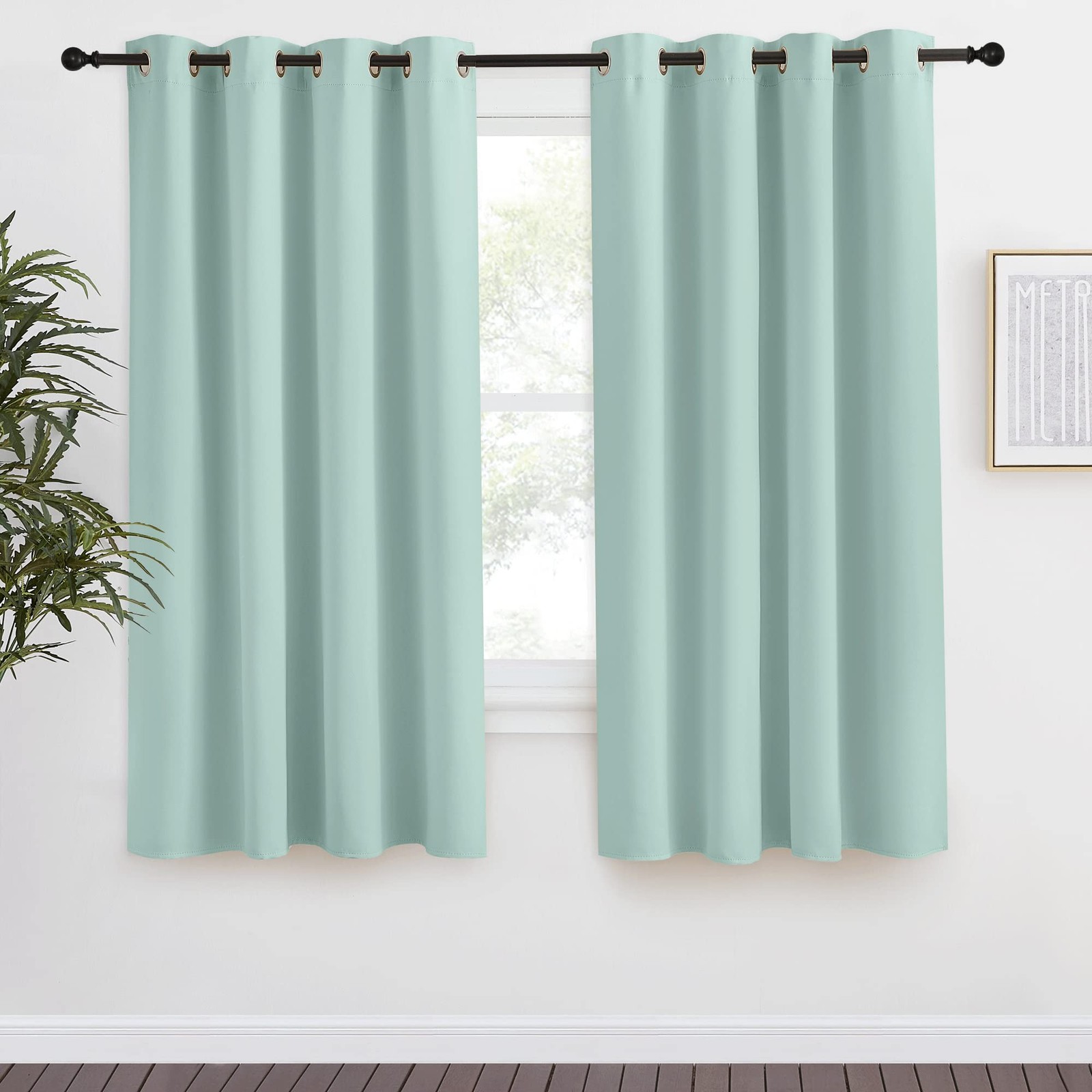 Kitchen Blackout Window Curtain Panel, Aqua Blue, 1 Panel, 55 by 68 inches Lo…