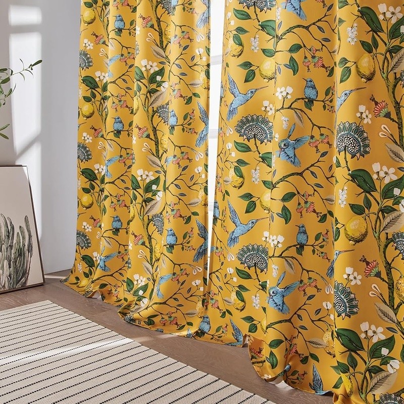 Hummingbird Window Curtains Set Room Darkening Drapes Energy Efficient Blackout
