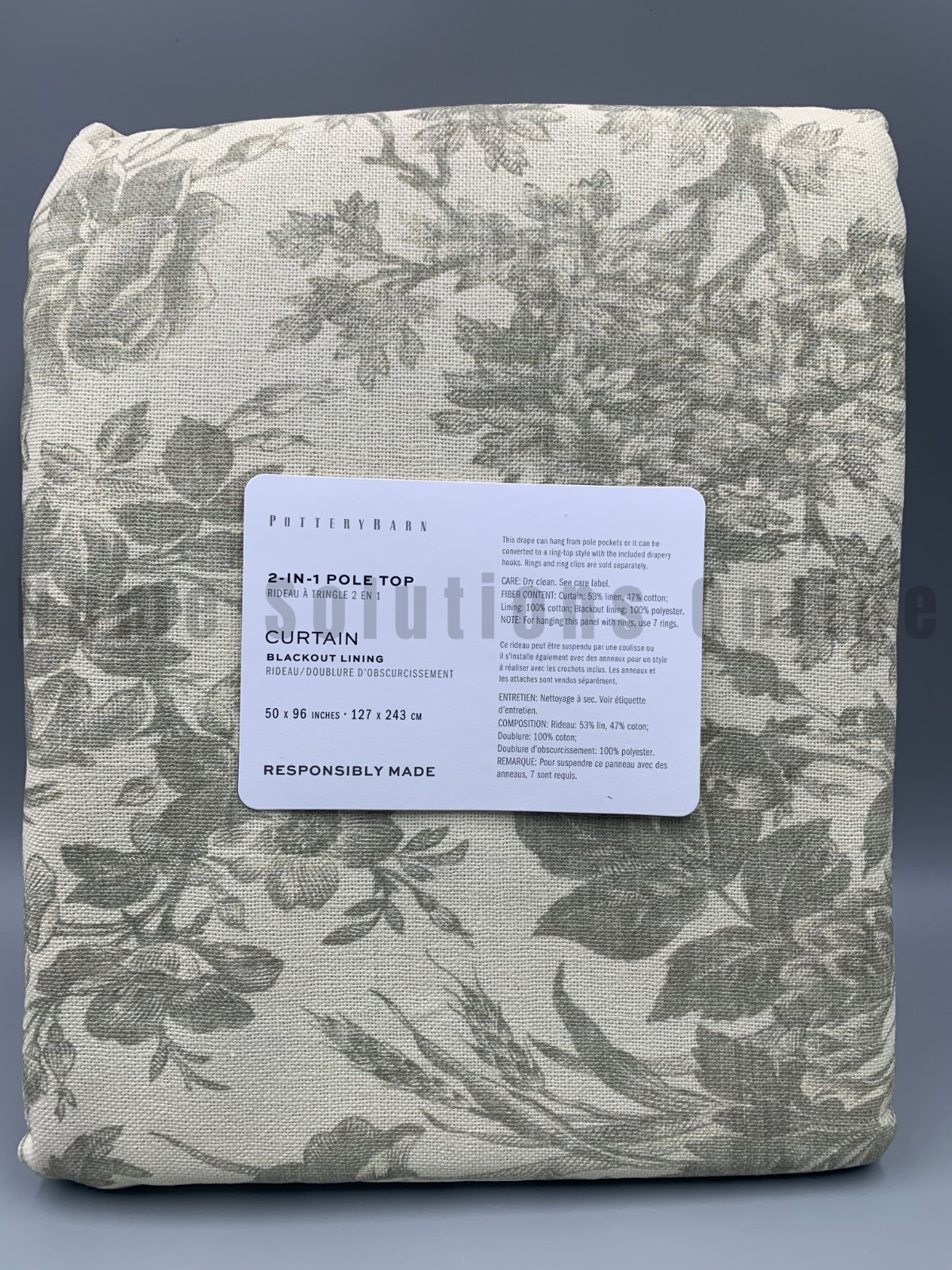 Pottery Barn Sorrel Toile Blackout Curtain Panel Drape Loden 50″ x 96″ #B1031