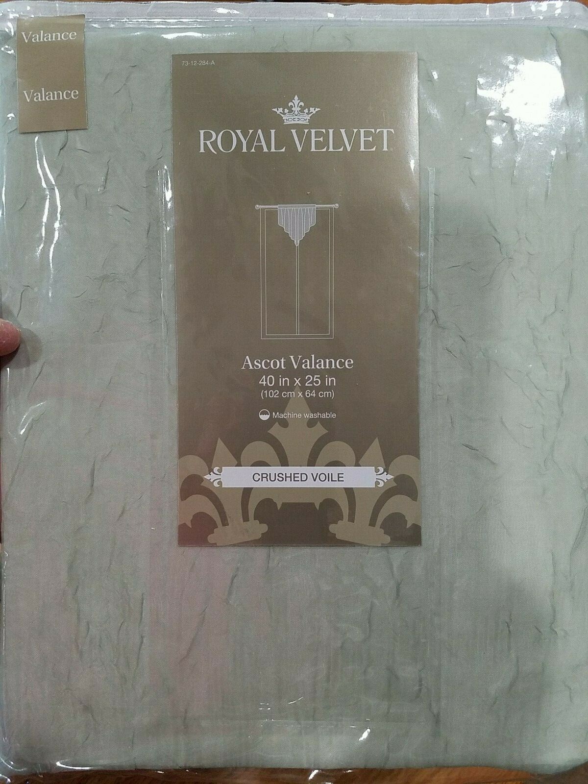 Royal Velvet Crushed Voile Rod Pocket Ascot Valance 40 W x 25 L Seagrass & Egret