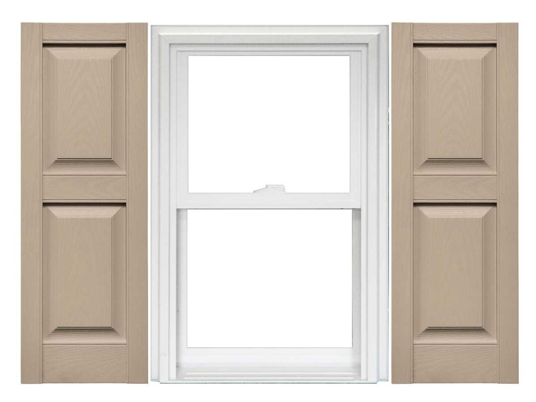 1 Pair Of Raised Panel Vinyl Shutters 14.75in. Wide x 43in. Long Wicker Color