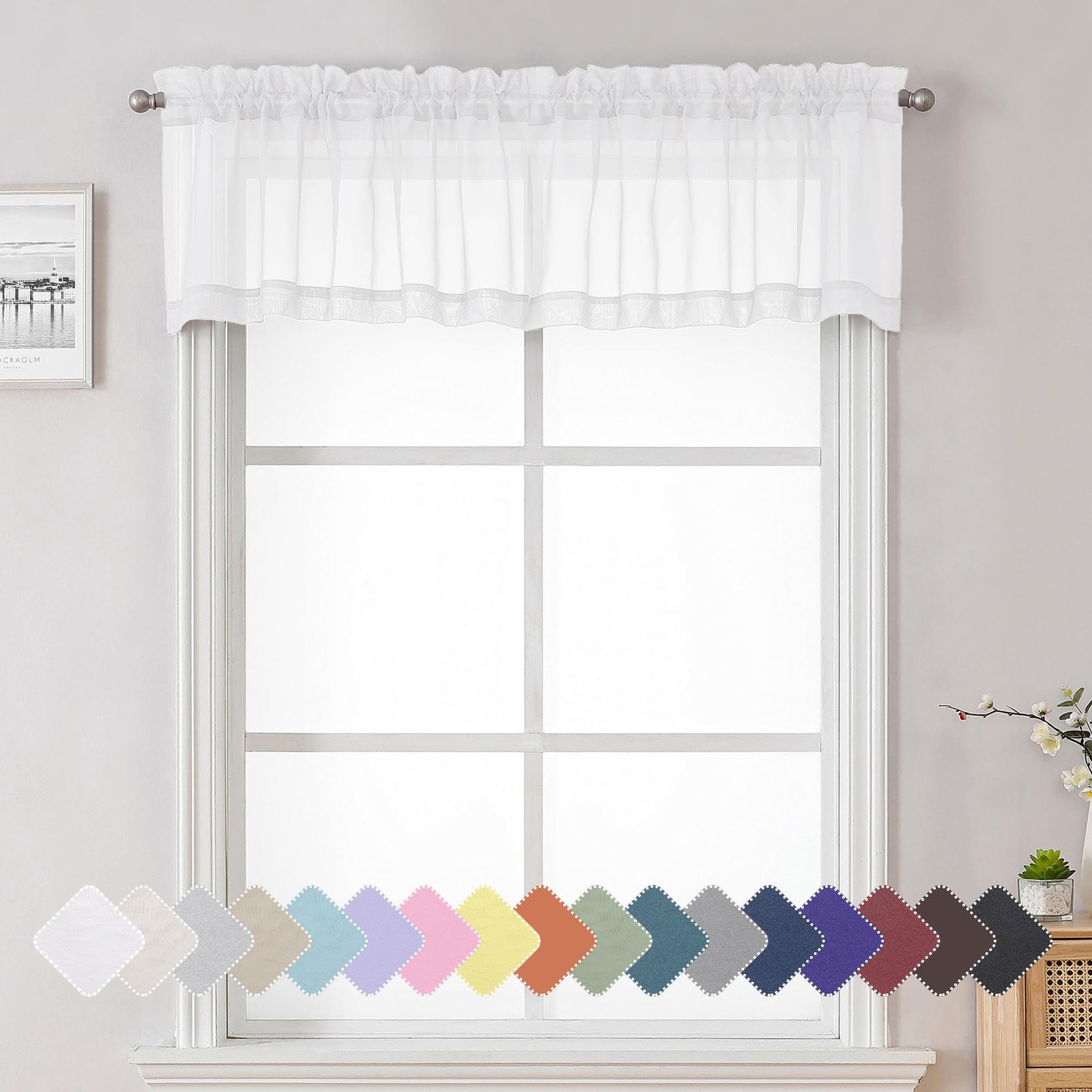 Aiyufneg Sheer Window Valance Curtains, Light 40″W x 14″L (Pack of 2) White