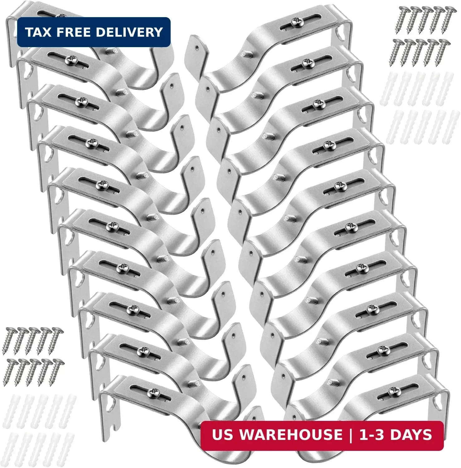 Frienda 20 Pcs Silver Curtain Rod Support Brackets Adjustable Curtain Rod Hanger