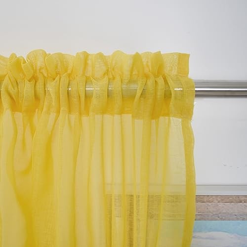 Valance 16 inches Long Sheer Curtain Toppers 52″W x 16″L (Pack of 1) Yellow