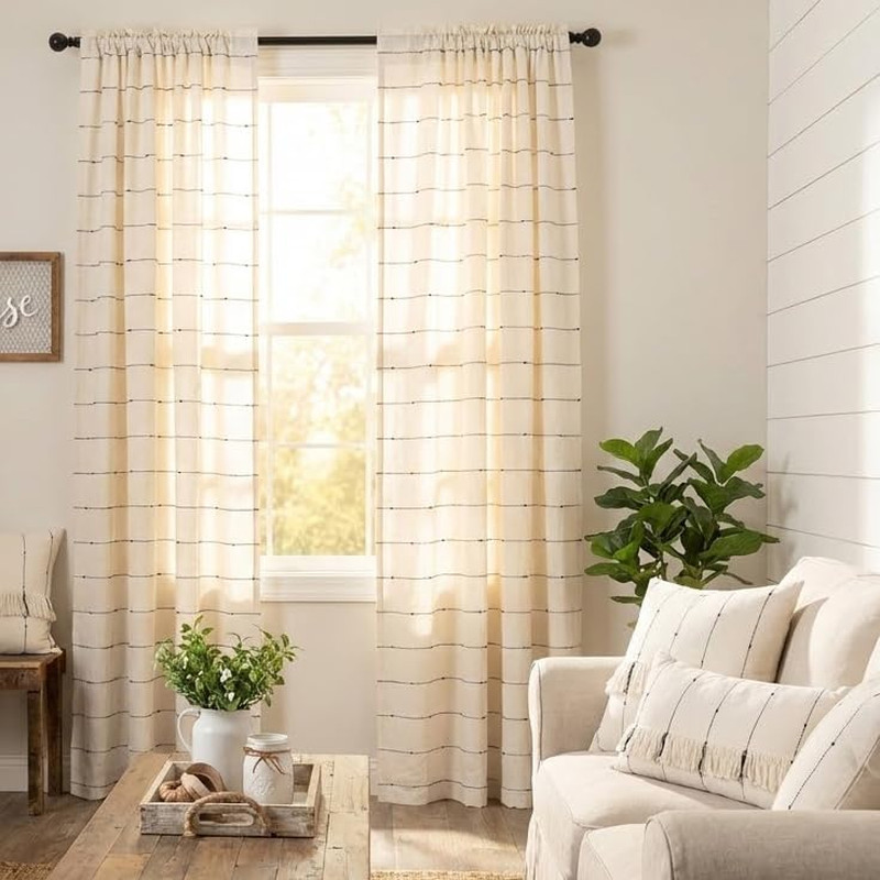 Piper Classics Farmcloth Stripe Panel Curtains Set Of 2 96 Long Urban Rustic