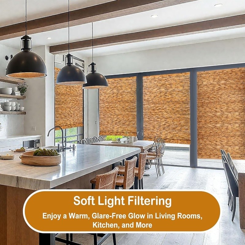 Natural Reed Roller Blinds Outdoor Privacy Shades Easy Install Two Pack 36×72 US