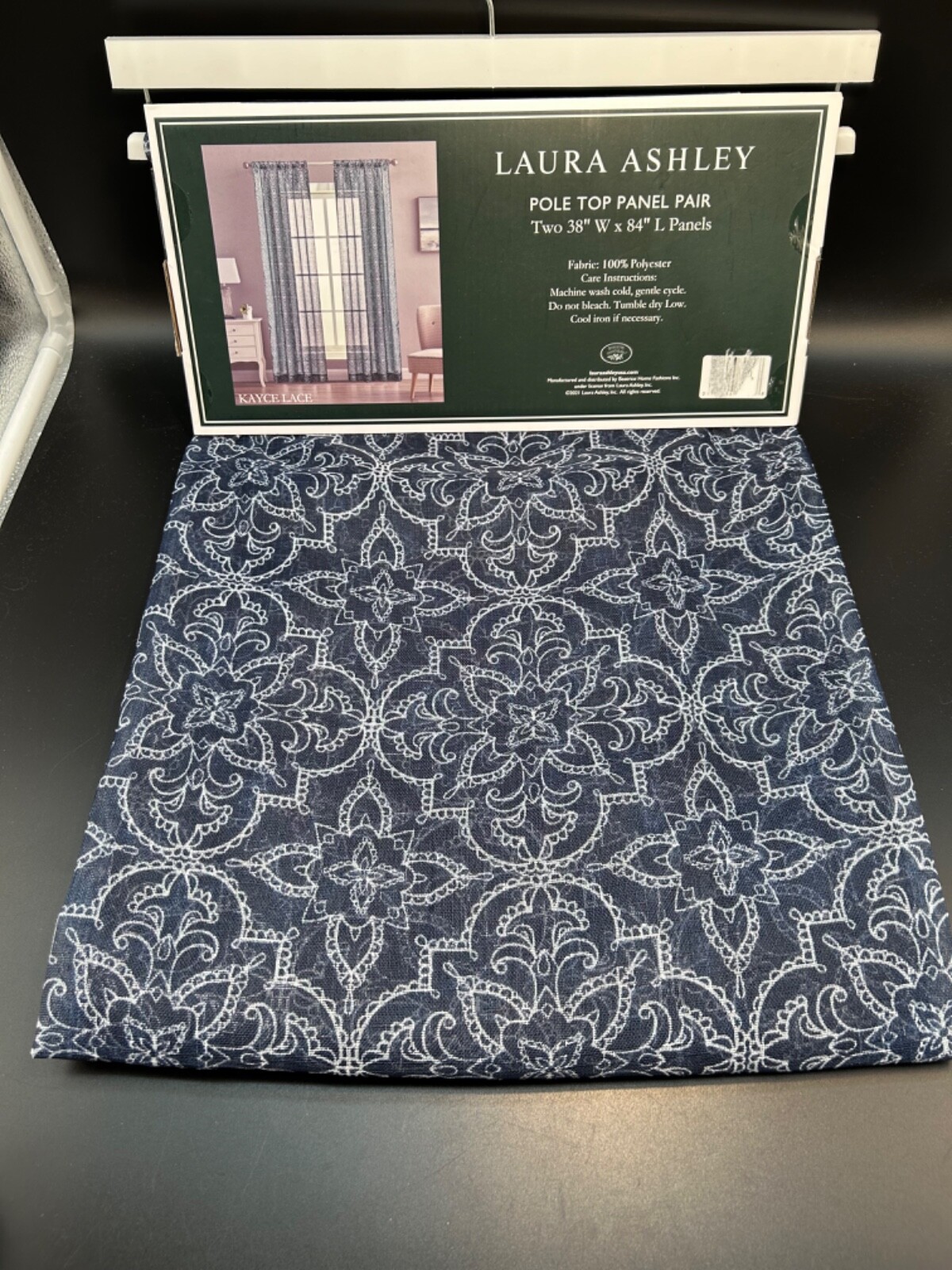 Laura Ashley Kayce Lace Blue White Shear Pole Top Window Panels 38×84” New