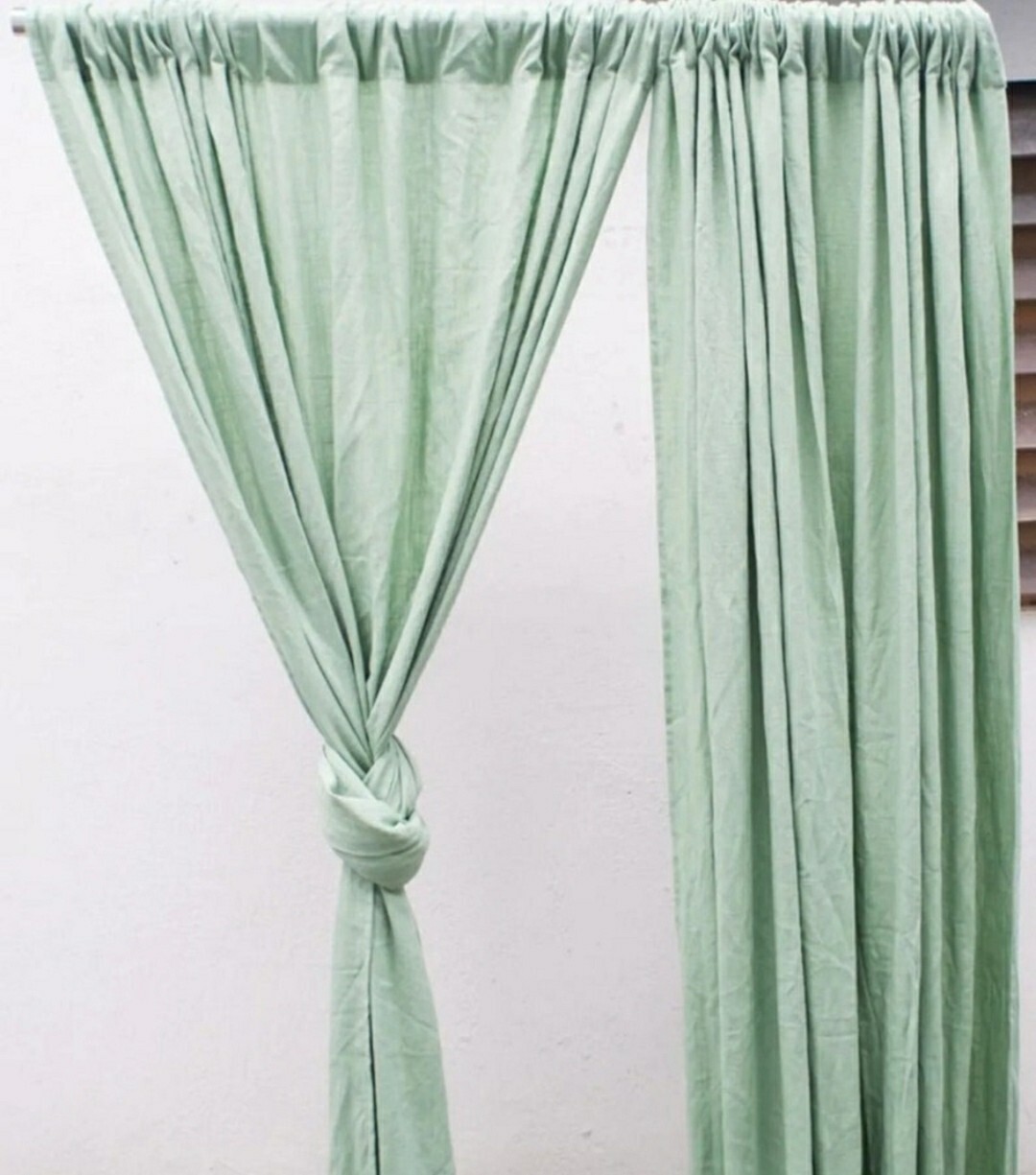 Sage Green Cotton Solid Curtains Set Of Two Panels Living Rooom Soft Curtains