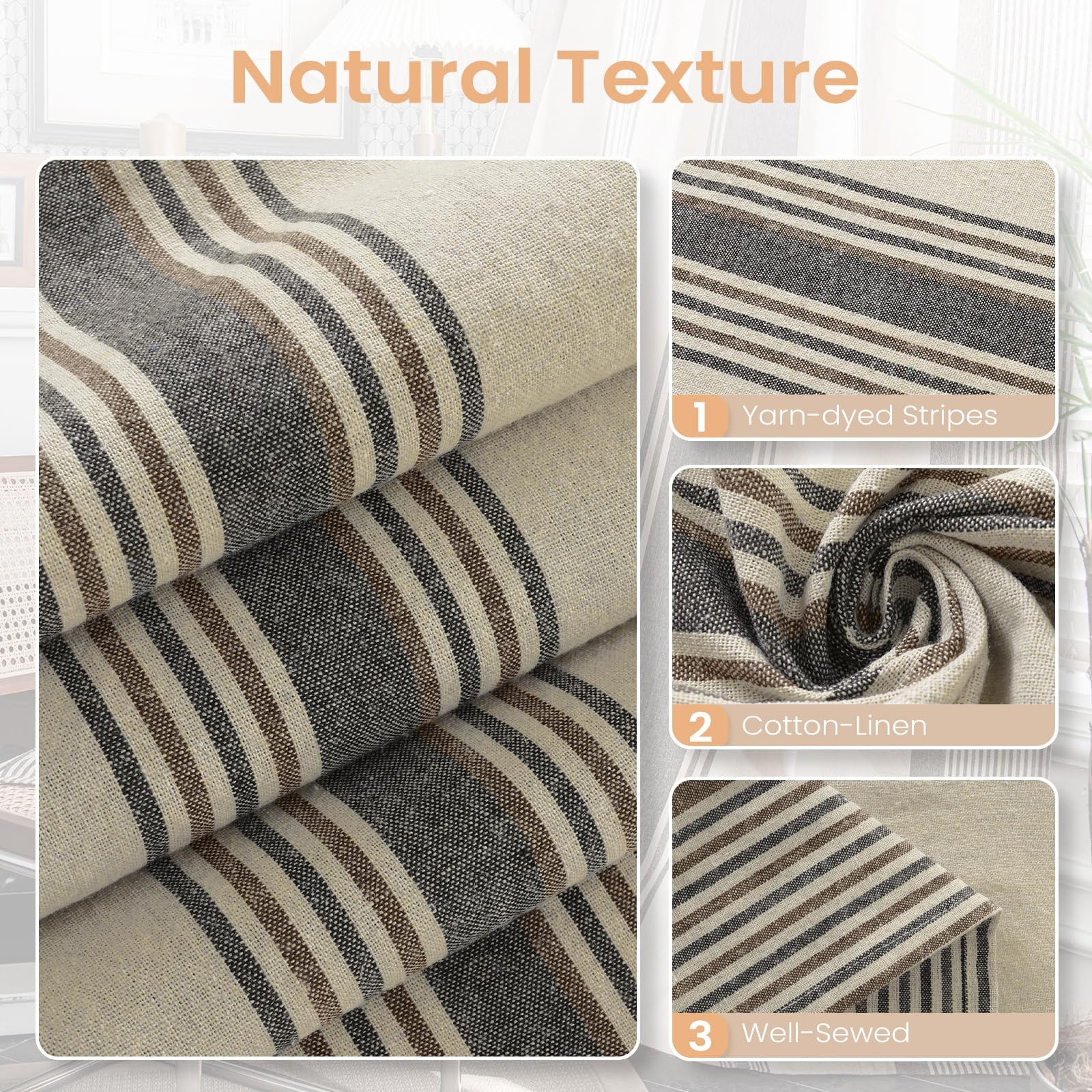 Brown and Grey Striped Curtains 2 Panels Set, Modern Farmhouse Vintage Patter…