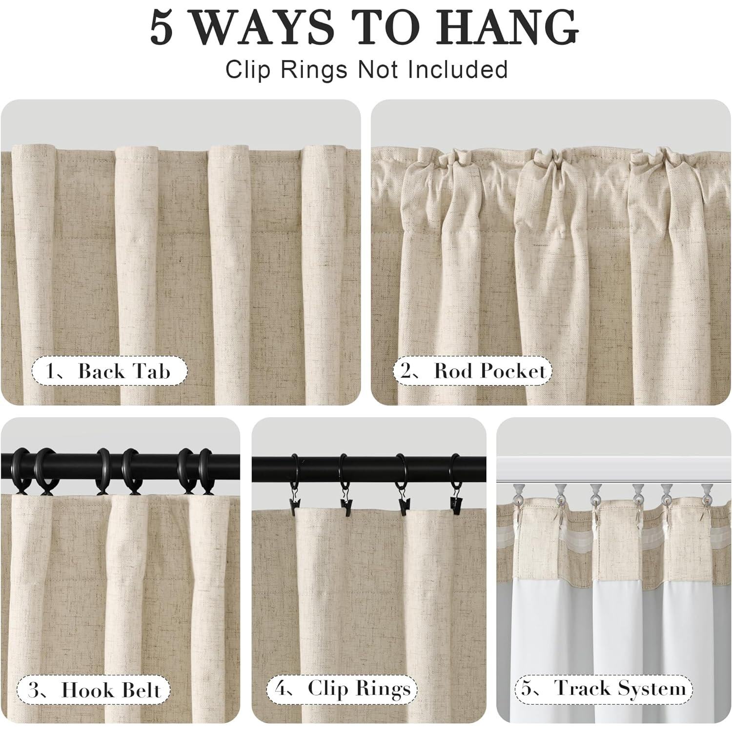 Joywell Full Blackout Textured Linen Curtains 2 Panels,W52 x L90 in Beige Linen