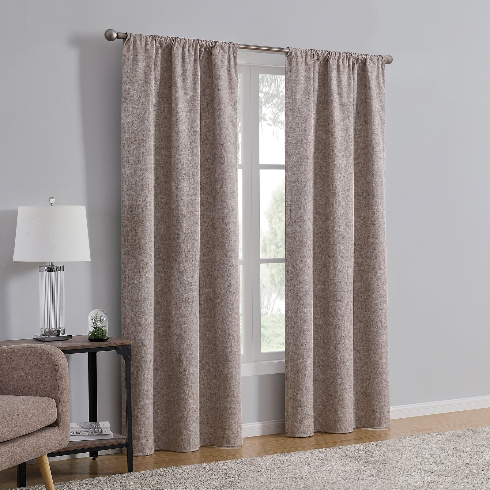 Mainstays Iris Linen Look 100% Curtain Panel Pair,Set of 2 Room Darkening Drapes