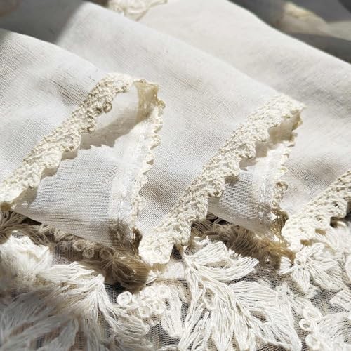 Lace Sheer Curtain for Kitchen Embroidered Floral 39″W x 20″L (Pack of 1) Beige