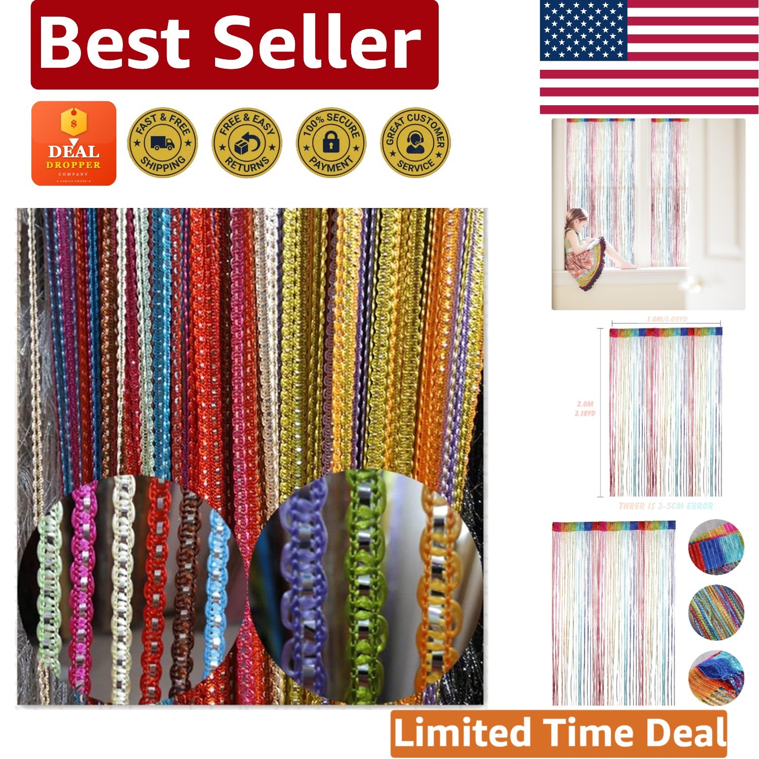Elegant Multi-Color Fringe Curtain – 39» x 79» for Living Room & Weddings