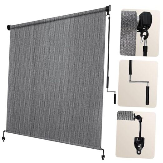 Patio Shades Roll Up Outdoor Roller Shade (6’Wx6’H), Cordless 72″W x 72″H Gray