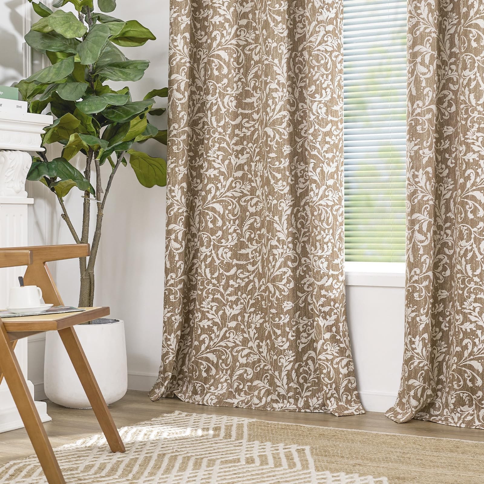 Taupe 100% Blackout Curtains 84 Inches Long for Bedroom Flower Curtains for L…