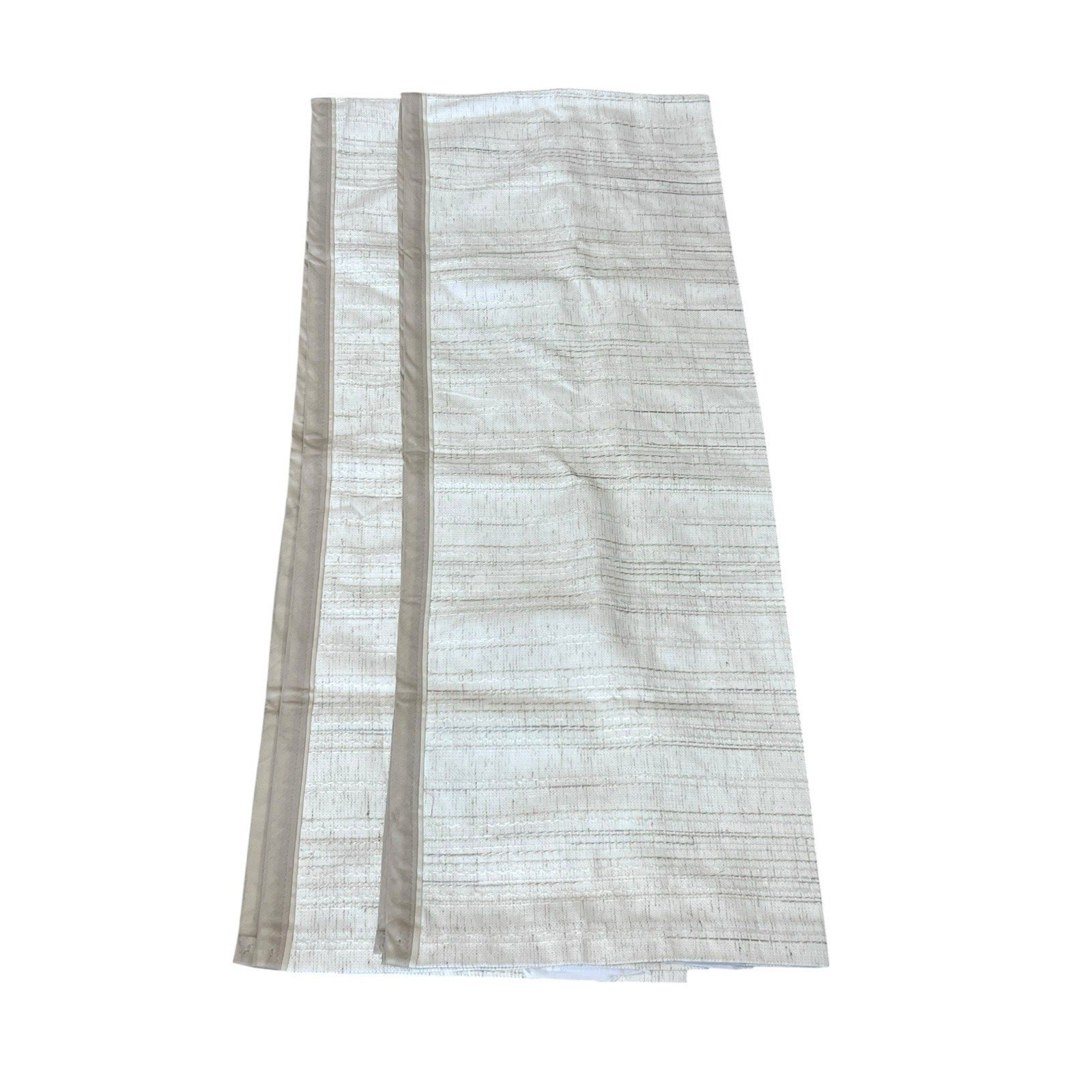 BURLINGTON HOUSE Pair Textured Weaves VALANCES Ivory Beige Neutrals 82″ Vtg USA