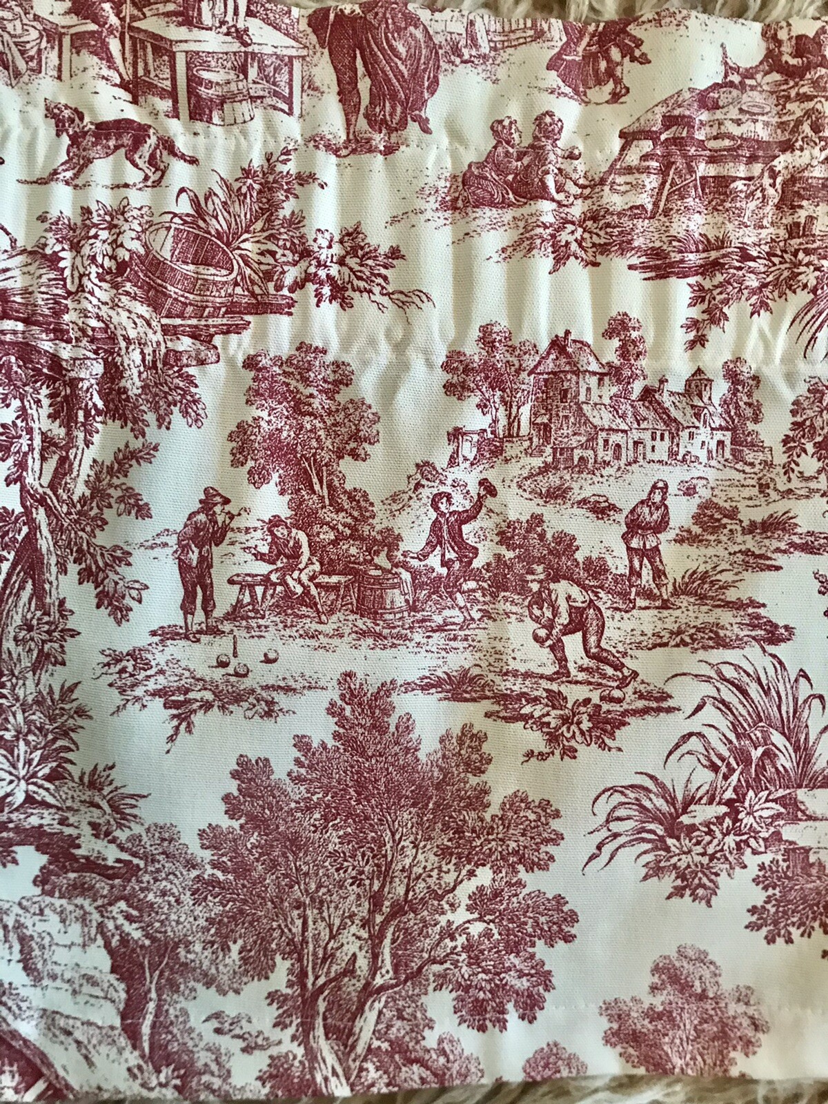 RED & IVORY 100% COTTON FRENCH TOILE 69”x15” LINED CURTAIN VALANCE