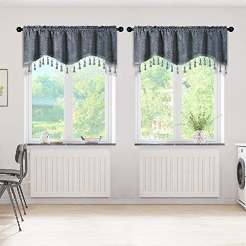 Double-Sided Chenille Window Curtains Tier for 52″W x 18″L (Pack of 2) Grey