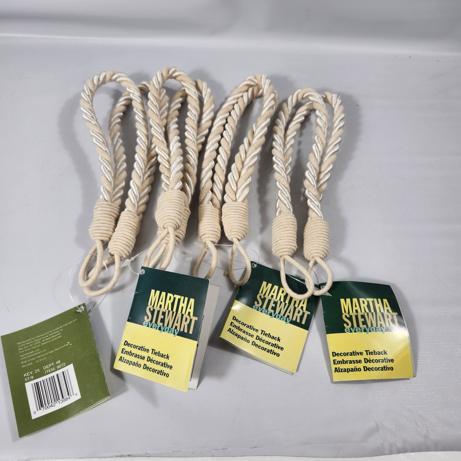 4PCS Martha Stewart Curtain Tiebacks Decorative Drapes Holdbacks Rope White