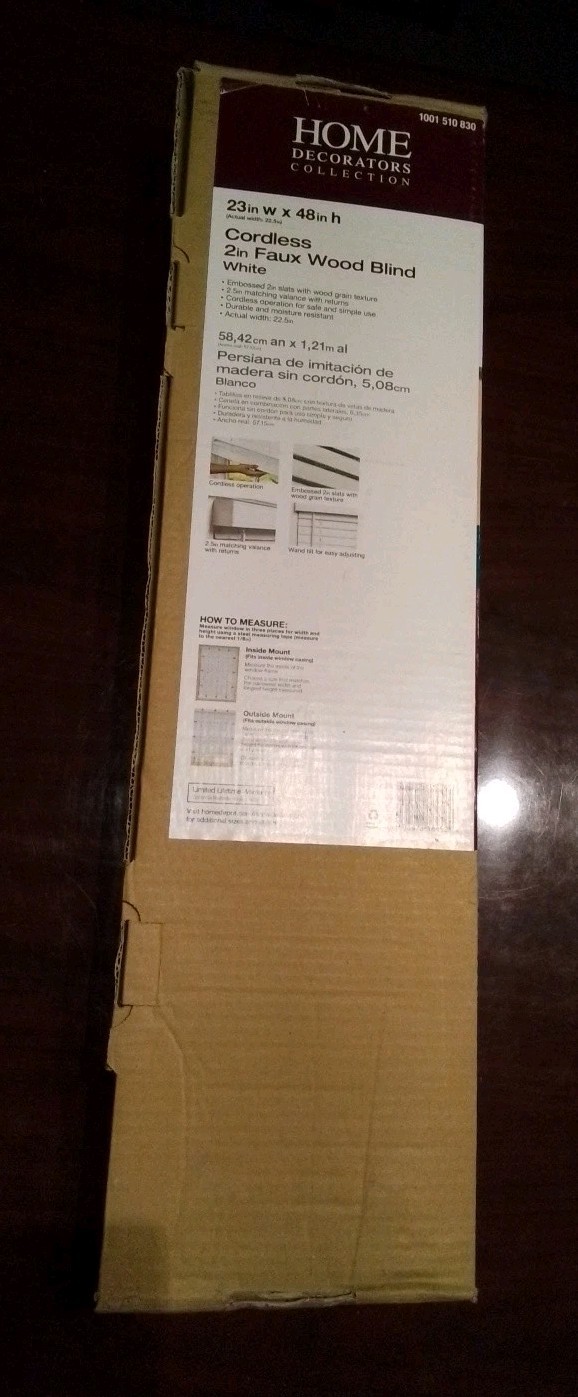 Home Decoration Collection Cordless 2in Faux Wood Blind – 23″ W x 48″ H