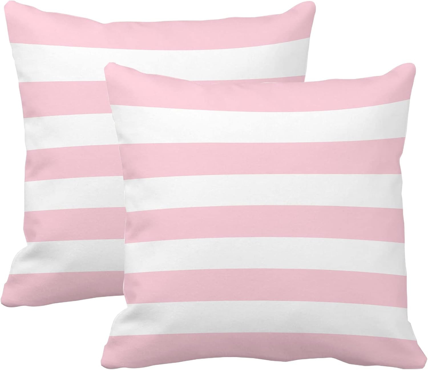 Pink and White Stripe Set of 2 16×16 Inch Cotton Polyester Square Throw Pillow C