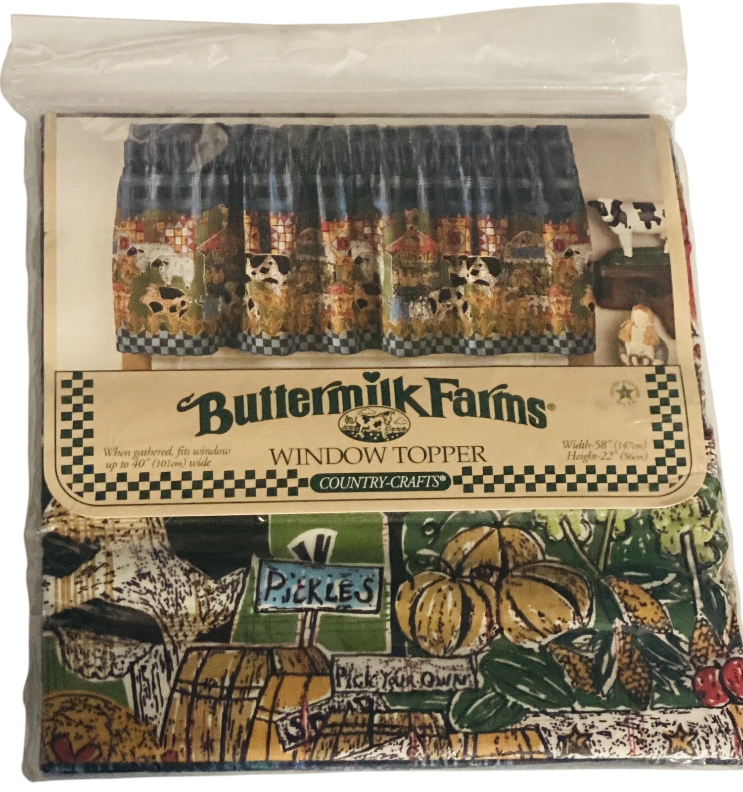 Buttermilk Farms Window Topper Country Kitchen Valance Farmstead Cows Pigs Vtg