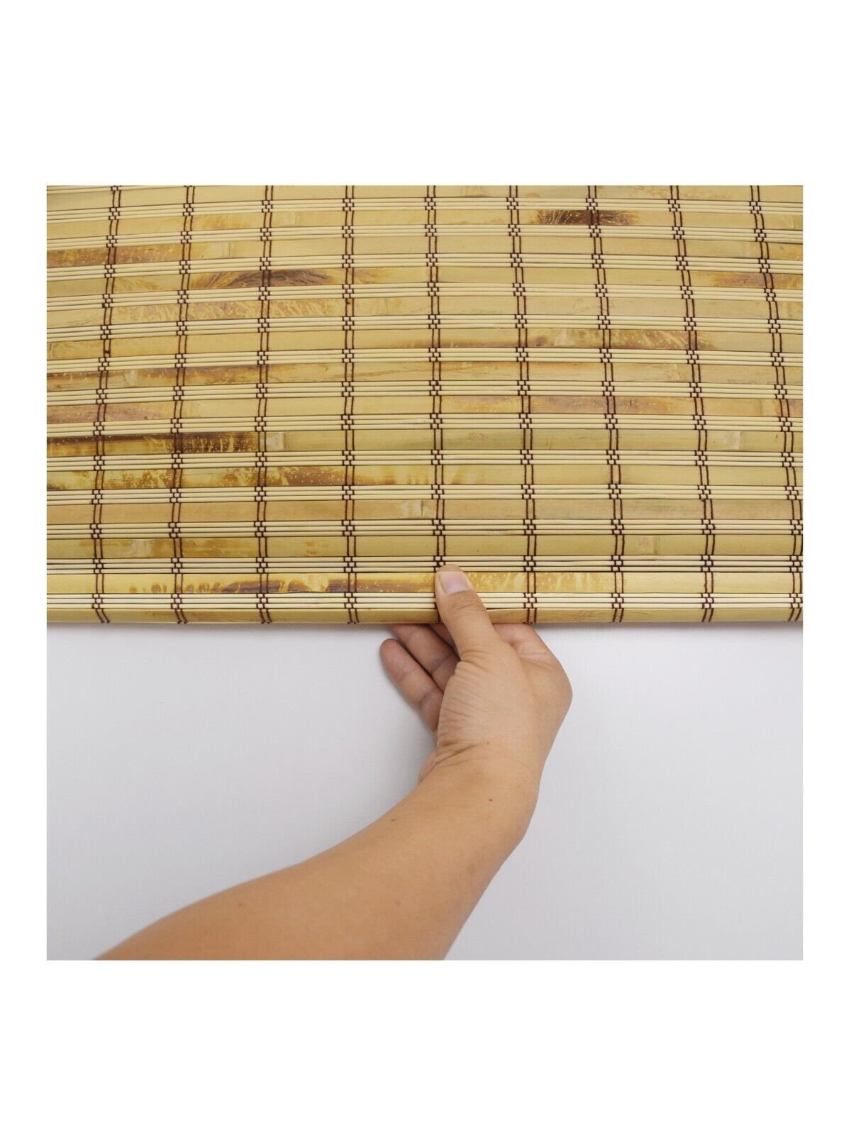 Cordless Light Filtering Bamboo Roman Window Blind Sun Shade with Valence -Khaki