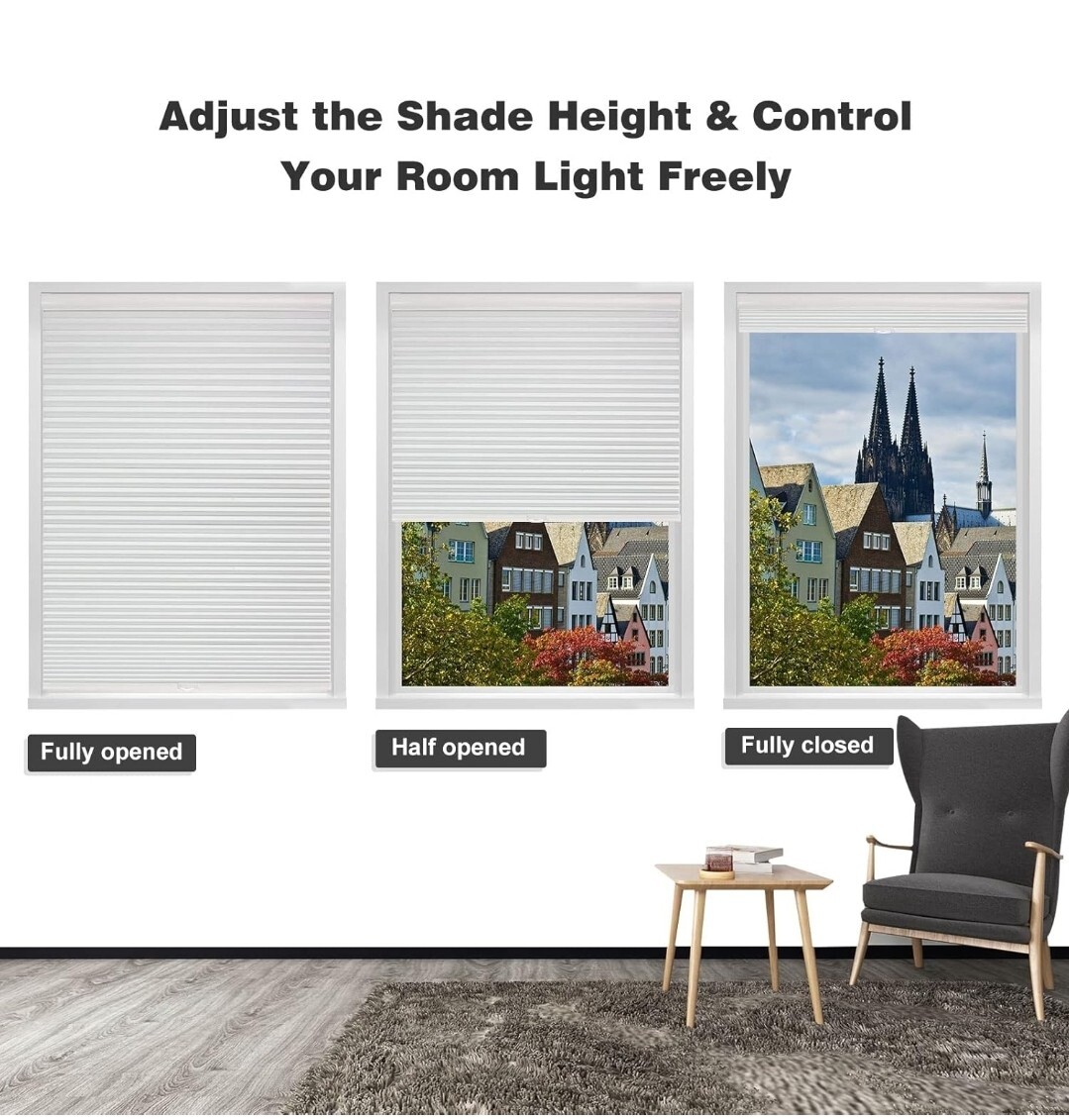 MYshade Blackout Cordless Cellular Shades Honeycomb Shades for Indoor 39w 72H