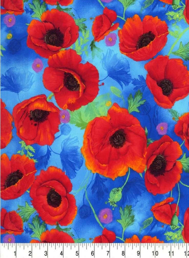 LINED WINDOW VALANCE CURTAIN 42 X 12 BRIGHT RED POPPIES FLORAL GARDEN