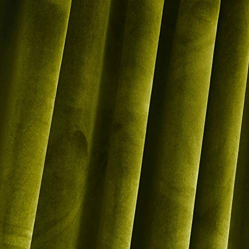 Velvet Curtains 2 Panels Set, Block Light 52″W x 84″L (Pack of 2) Olive Green