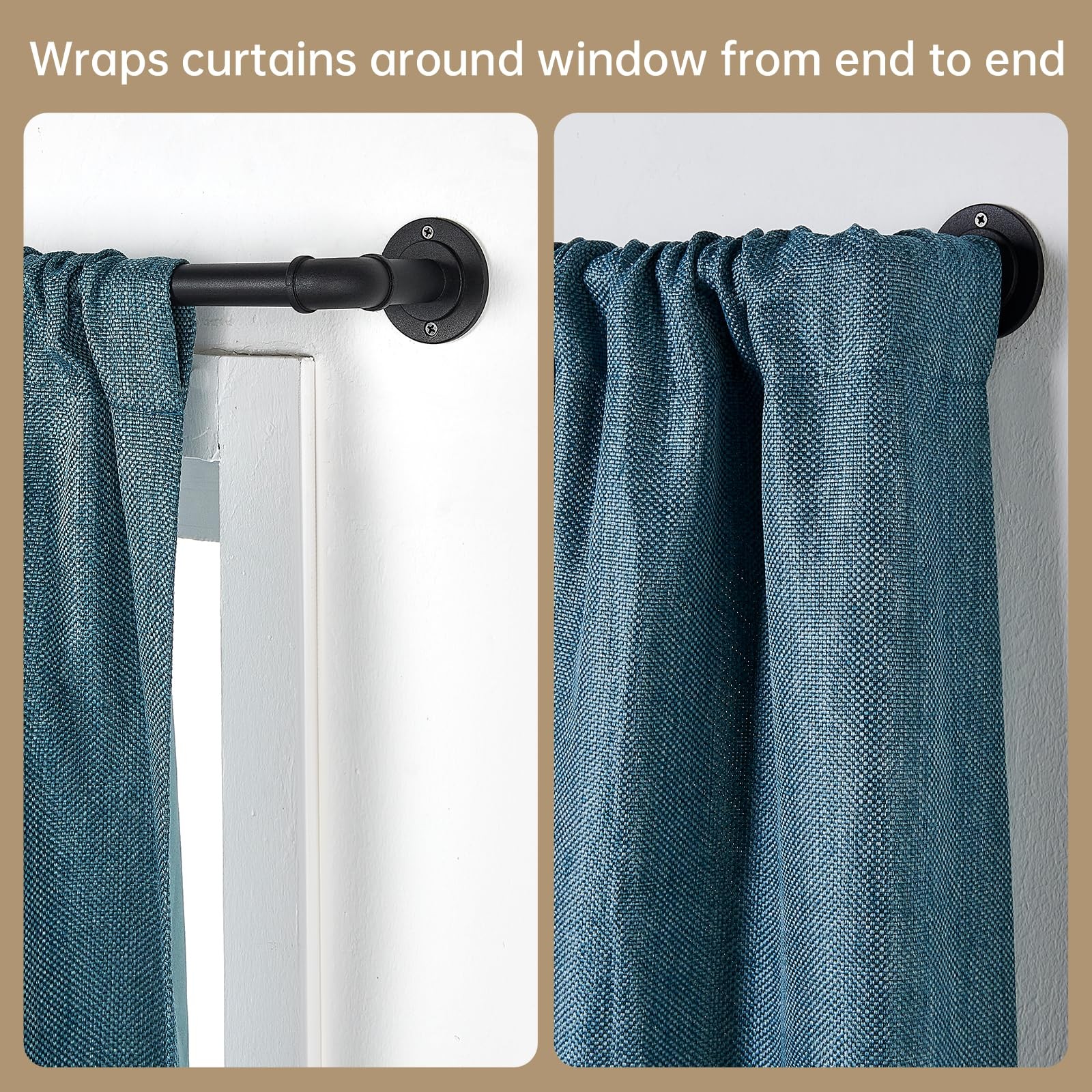 Industrial Curtain Rods for Windows 66 to 120 Inches, 95-150 INCH, Black
