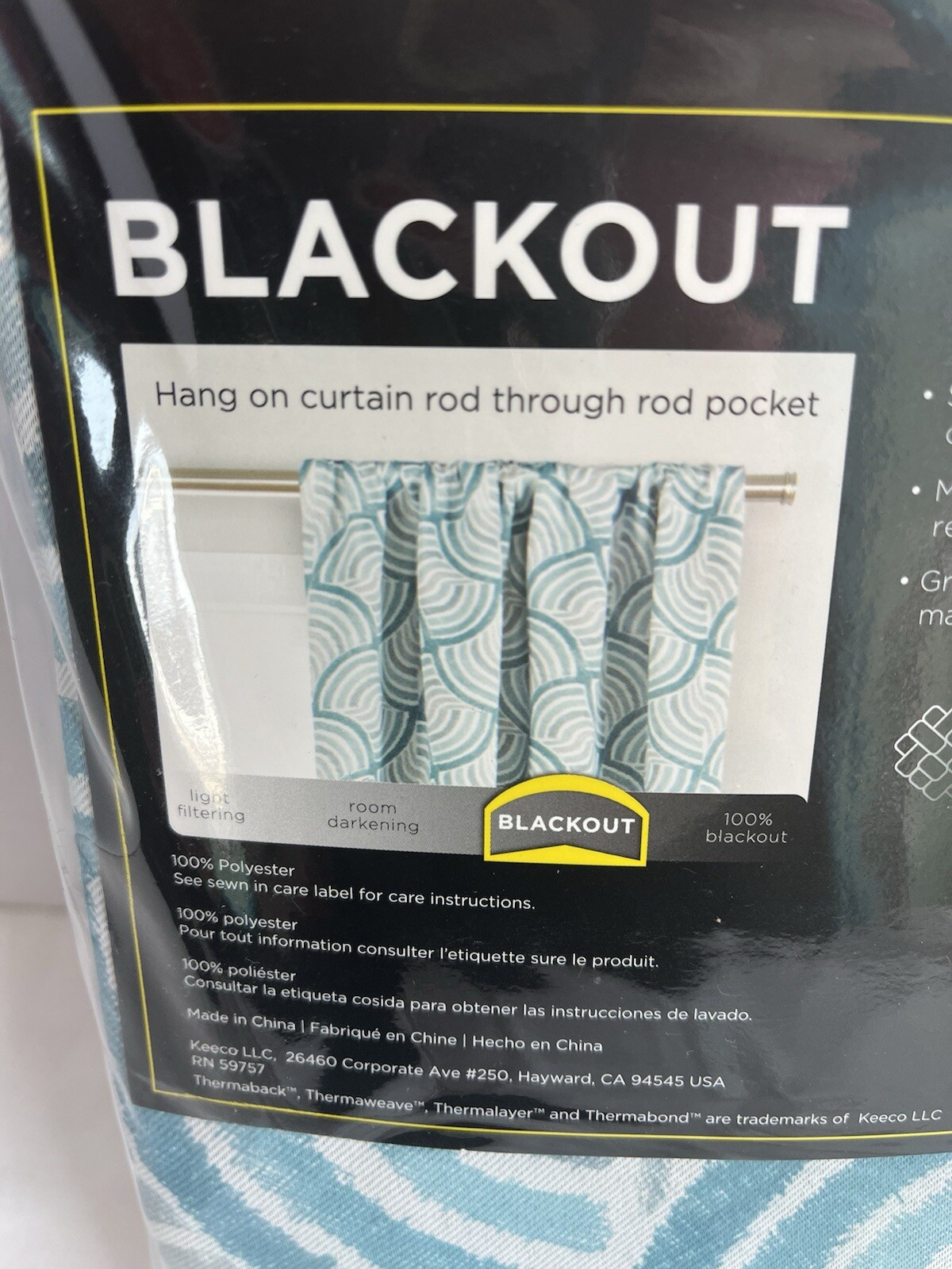 NEW Eclipse Blackout Panel Curtain 37”WX84”L ONE PANEL Benchley Teal Pattern