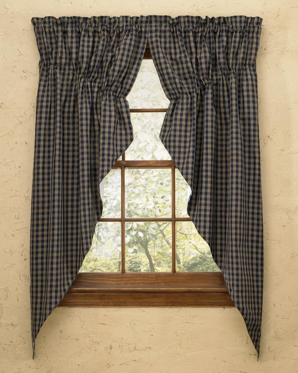 Prairie Swag Window Curtains Navy Blue Gingham 72 x 63 Country Farmhouse