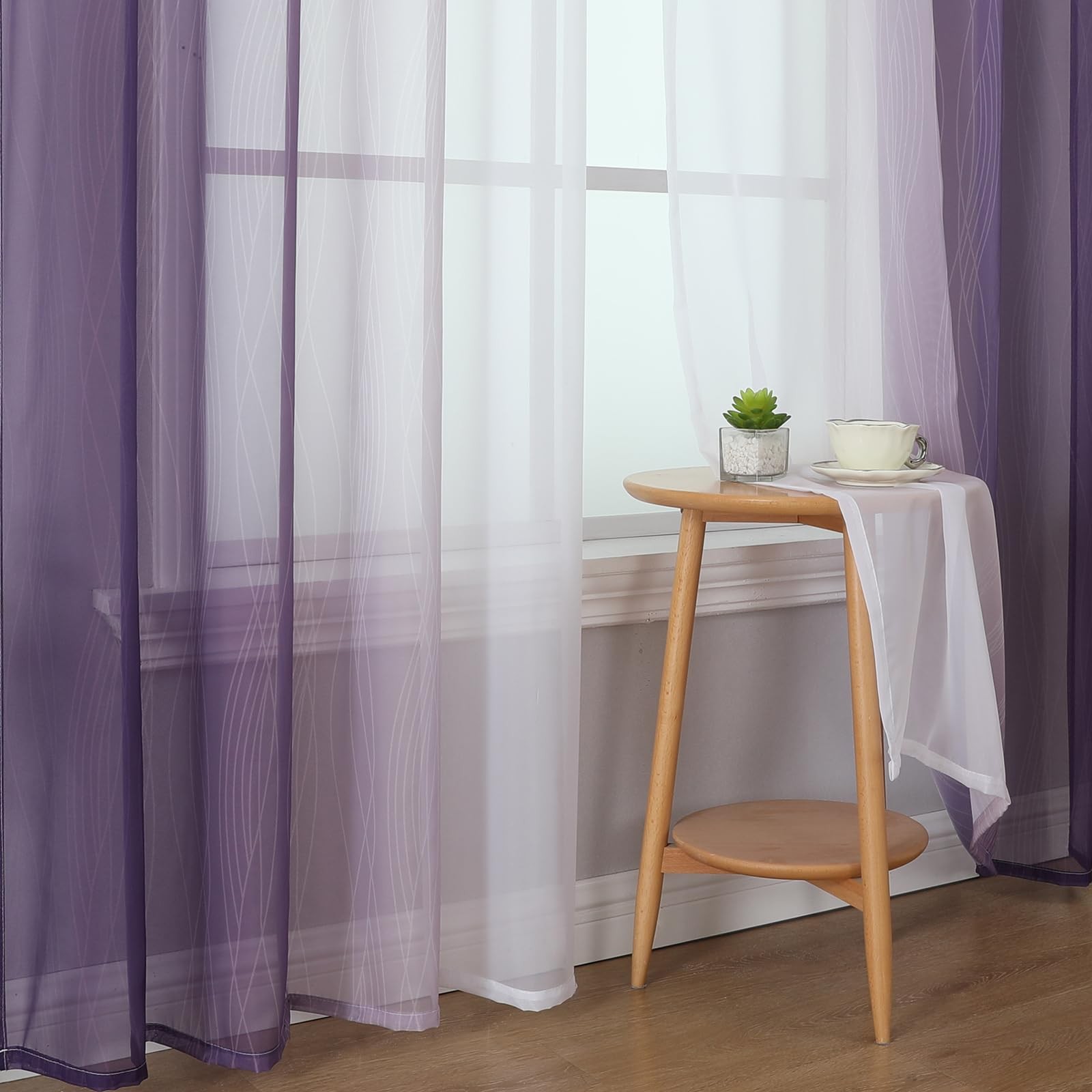 Estelar Textiler Purple And White Ombre Semi Sheer Stripes Design Curtains For