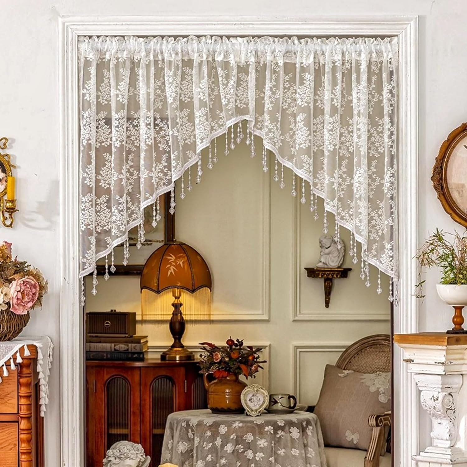 off White Lace Kitchen Curtain Swag Floral Sheer Curtain Valance Door Panel