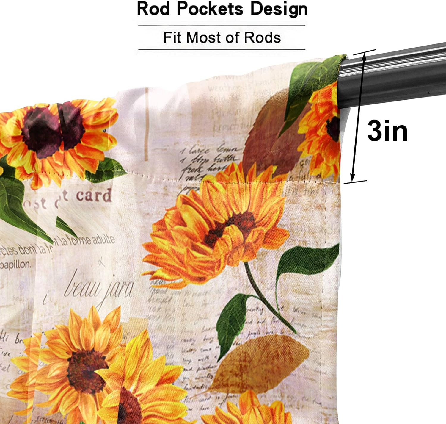 Sunflower Window Curtains Set with Valance 3Pcs Farmhouse Sunflower Kitchen Curt