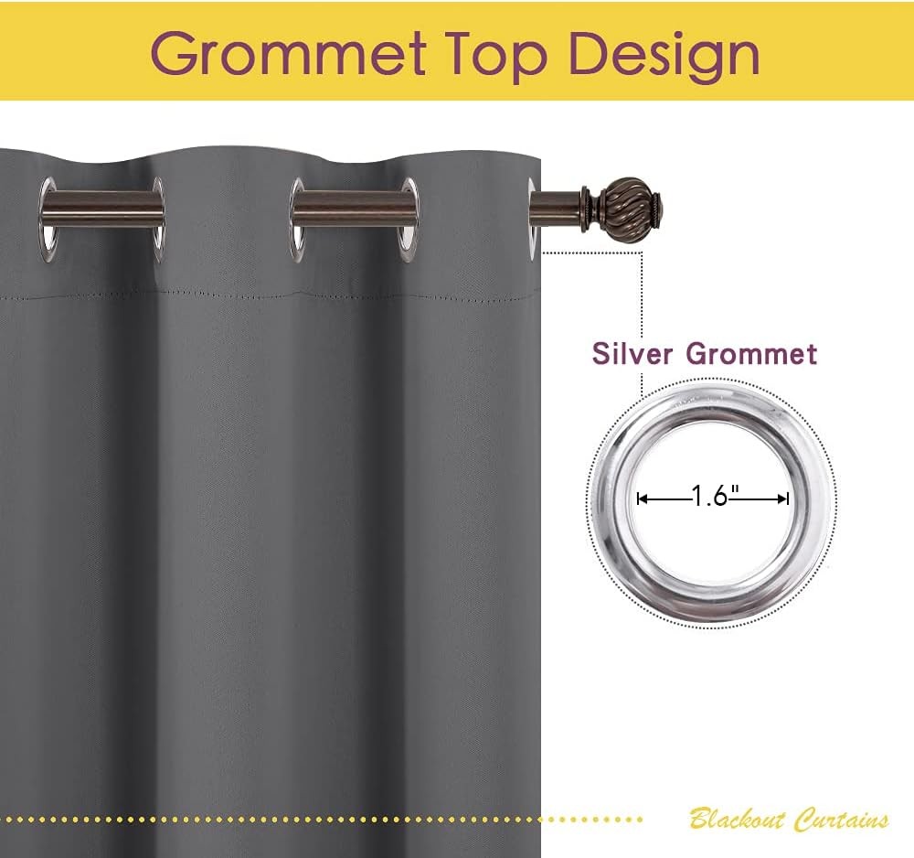 Grey Kitchen Blackout Short Curtain Panels for Bedroom, 45 Inch Long Thermal