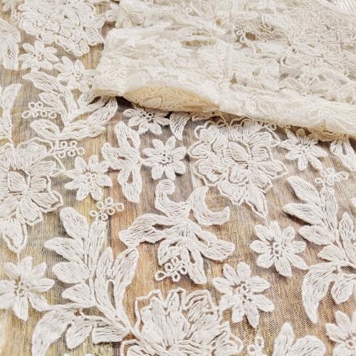 Lace Sheer Curtain for Kitchen Embroidered Floral 39″W x 20″L (Pack of 1) Beige