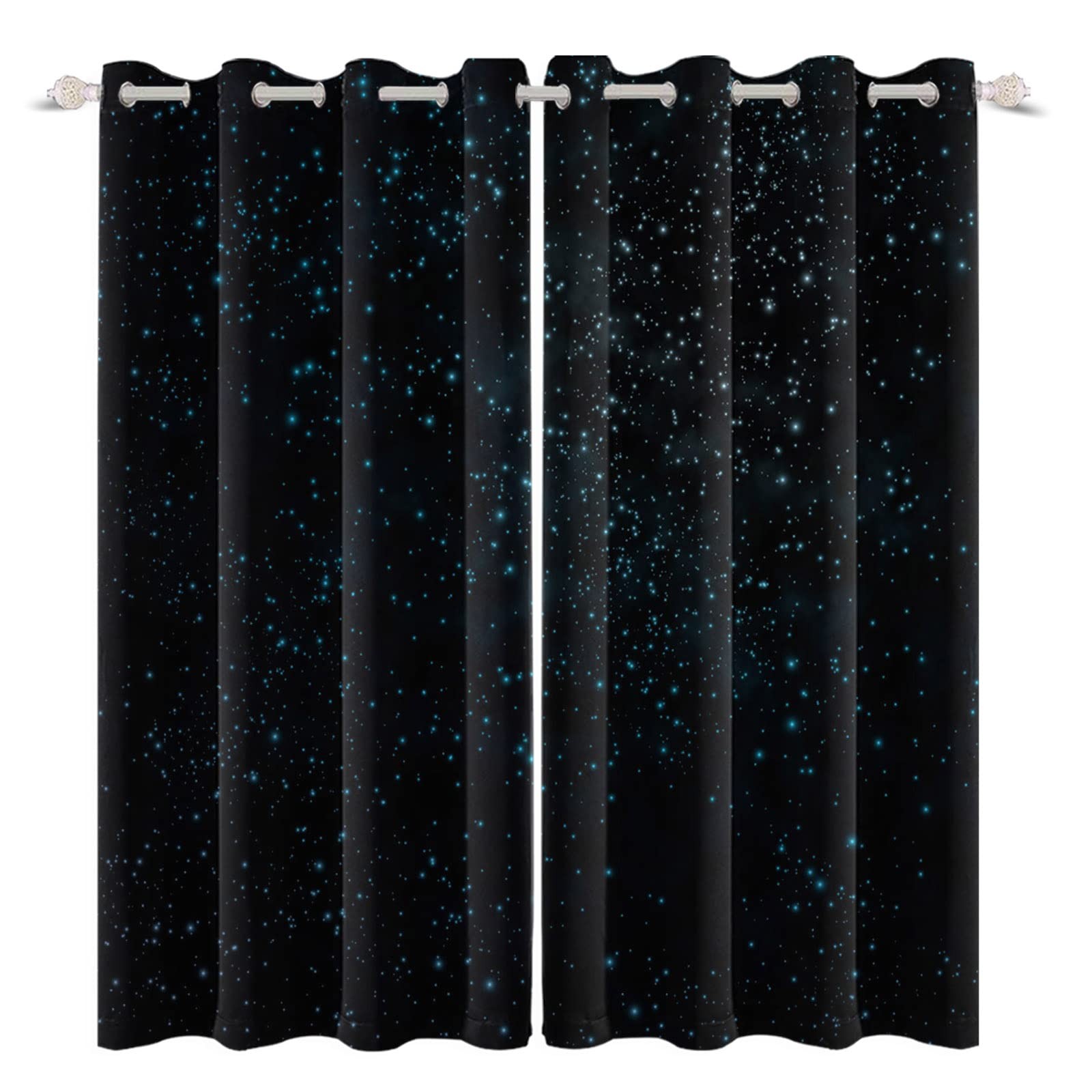 Starry Starry Sky Window Curtains Blue Brilliant Stars Window Treatments Blac…