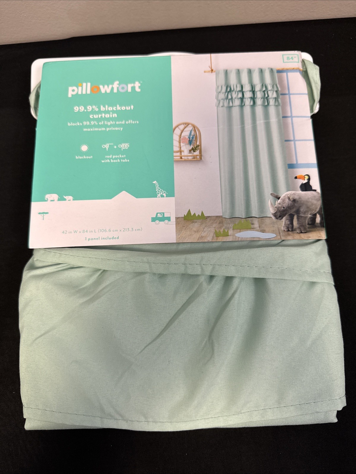 Pillowfort 99.9% Blackout Curtain Panel 42 x 84 Green Ruffle Tiered Rod Pocket