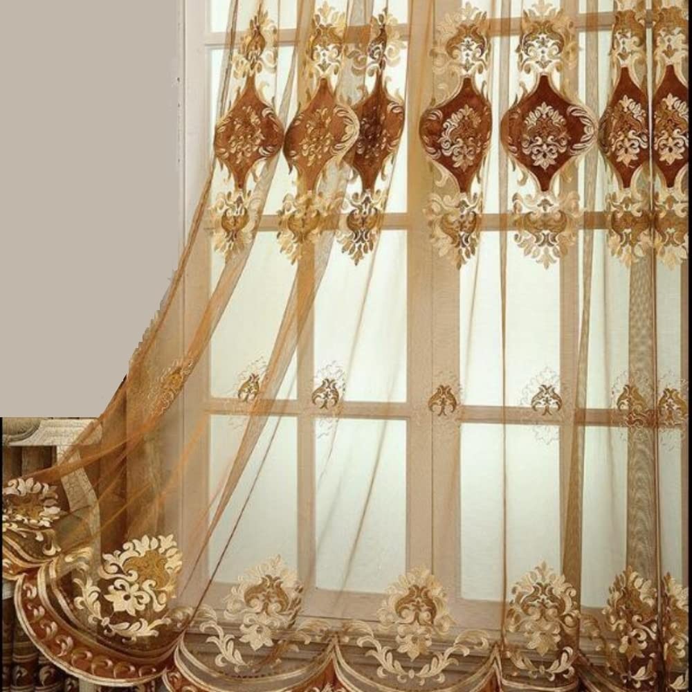 1 Pair European Luxury Embroidered Sheer Curtains for Living Room Bedroom Tulle