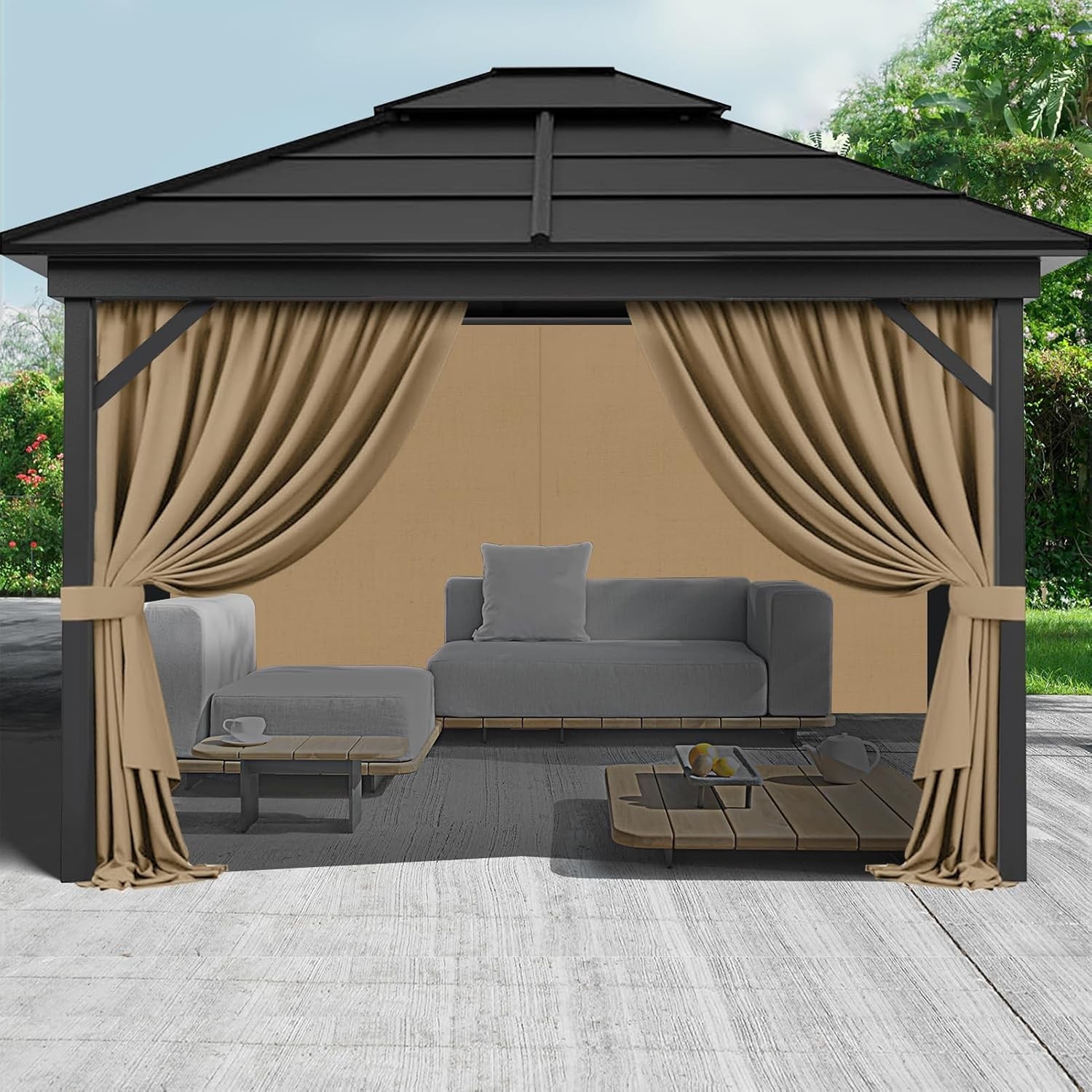 Gazebo Privacy Curtains with Zipper 4-Panels Side Wall Universal Replacement …