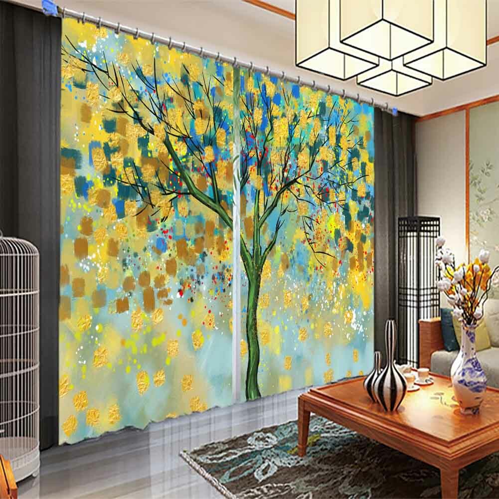 Oil Painting Yellow Trees 3D Blockout Photo Print Curtain Fabric Curtains Window